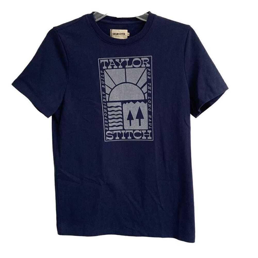 Taylor Stitch Short Sleeve Crewneck T-shirt mens XS In Retro Navy Block …